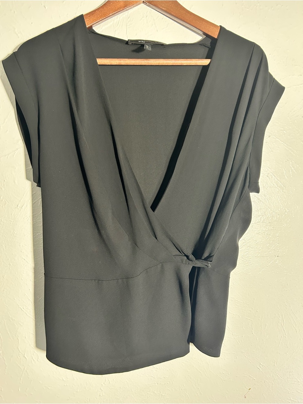 BCBGMaxAzria Black Wrap-Front Blouse